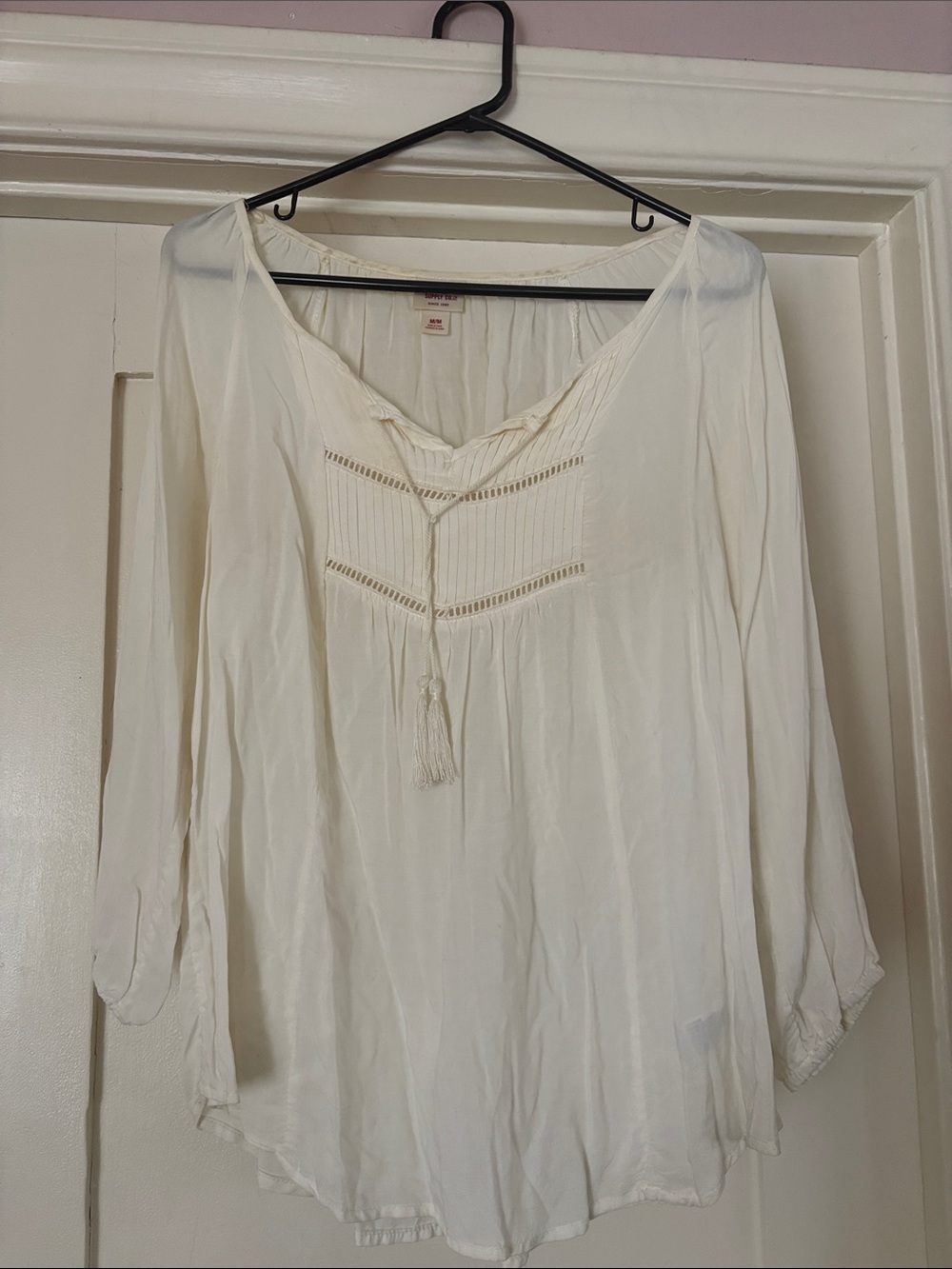 Mossimo Supply Co. Cream Boho Tunic with Tassel Tie